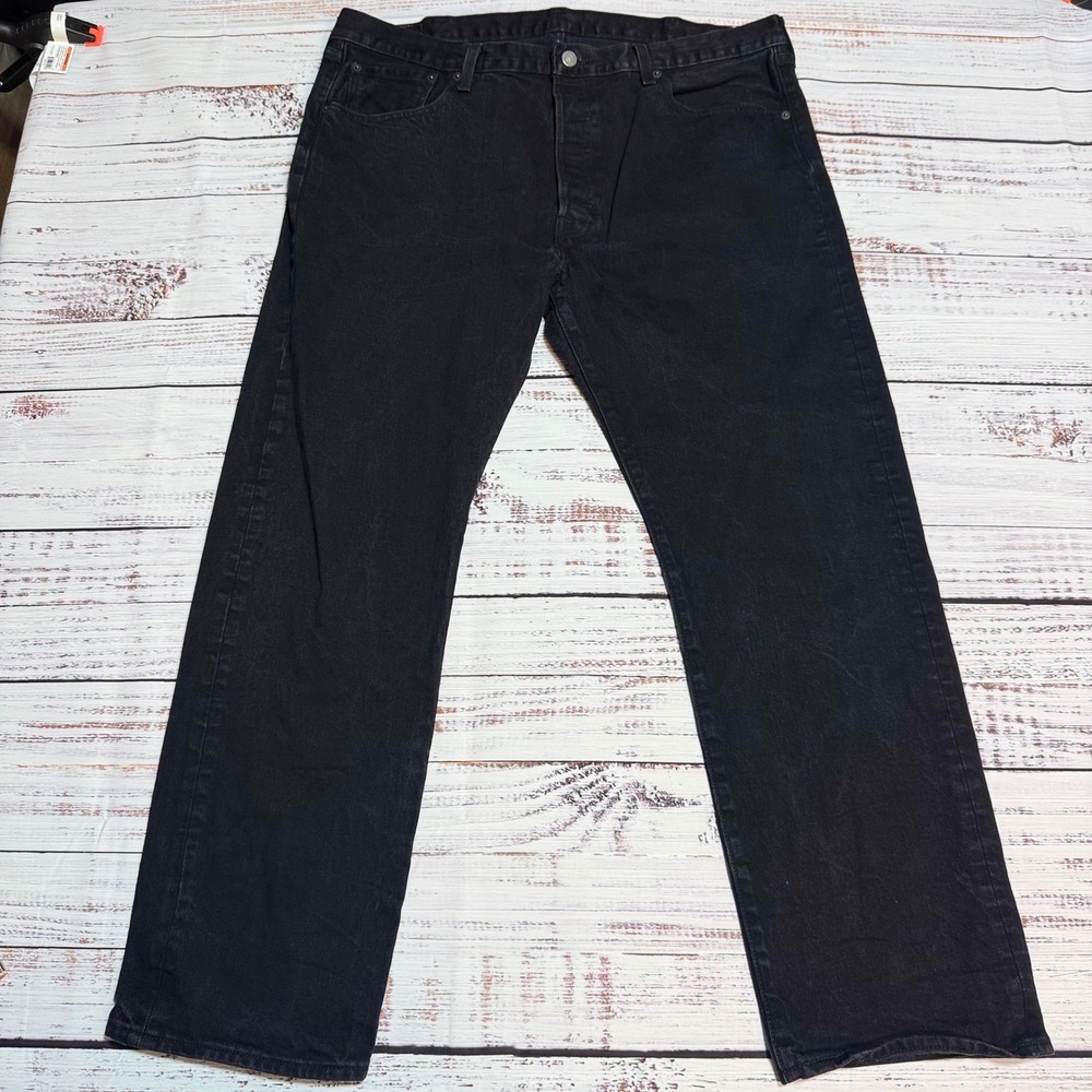 Levis 501 Original Fit Jeans 40x30 Straight Leg Black Denim Mens Pants